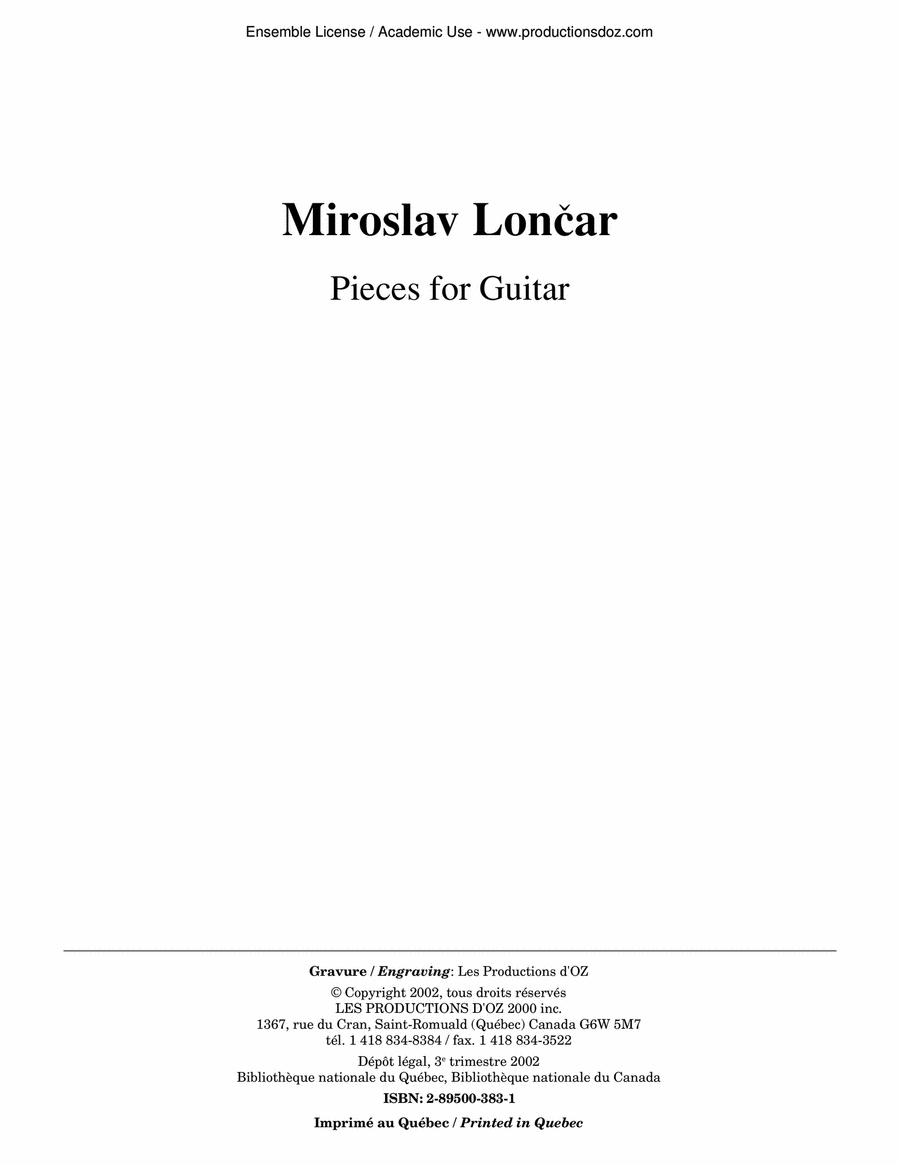 Pieces for Guitar Classical Guitar scores gallery preview page 1