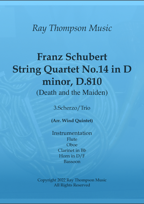 Book cover for Schubert: String Quartet No.14 in D minor, D.810 Mvt.III Scherzo/Trio - wind quintet