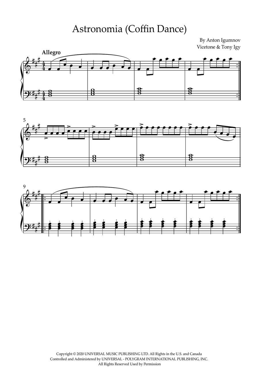 Astronomia Easy Piano scores gallery preview page 1