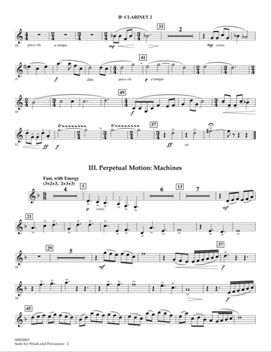 Suite for Winds and Percussion - Bb Clarinet 2 B-Flat Clarinet scores gallery preview page 2