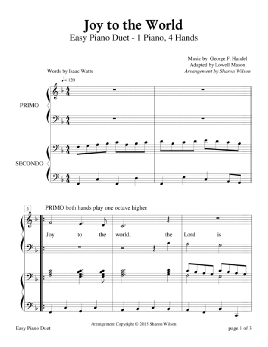 Joy to the World (Easy Piano Duet; 1 Piano, 4 Hands) Easy Piano scores gallery preview page 4