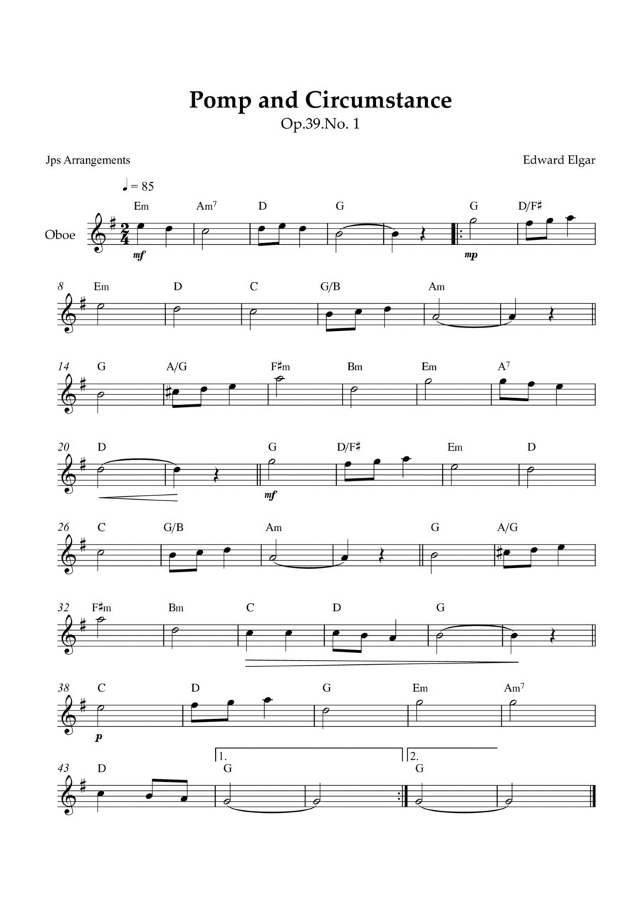 Pomp and Circumstance for Oboe Oboe Solo scores gallery preview page 1
