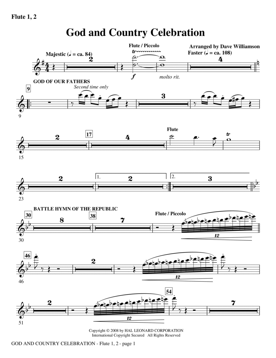 God And Country Celebration (Medley) - Flute 1,2 Choir scores gallery preview page 1