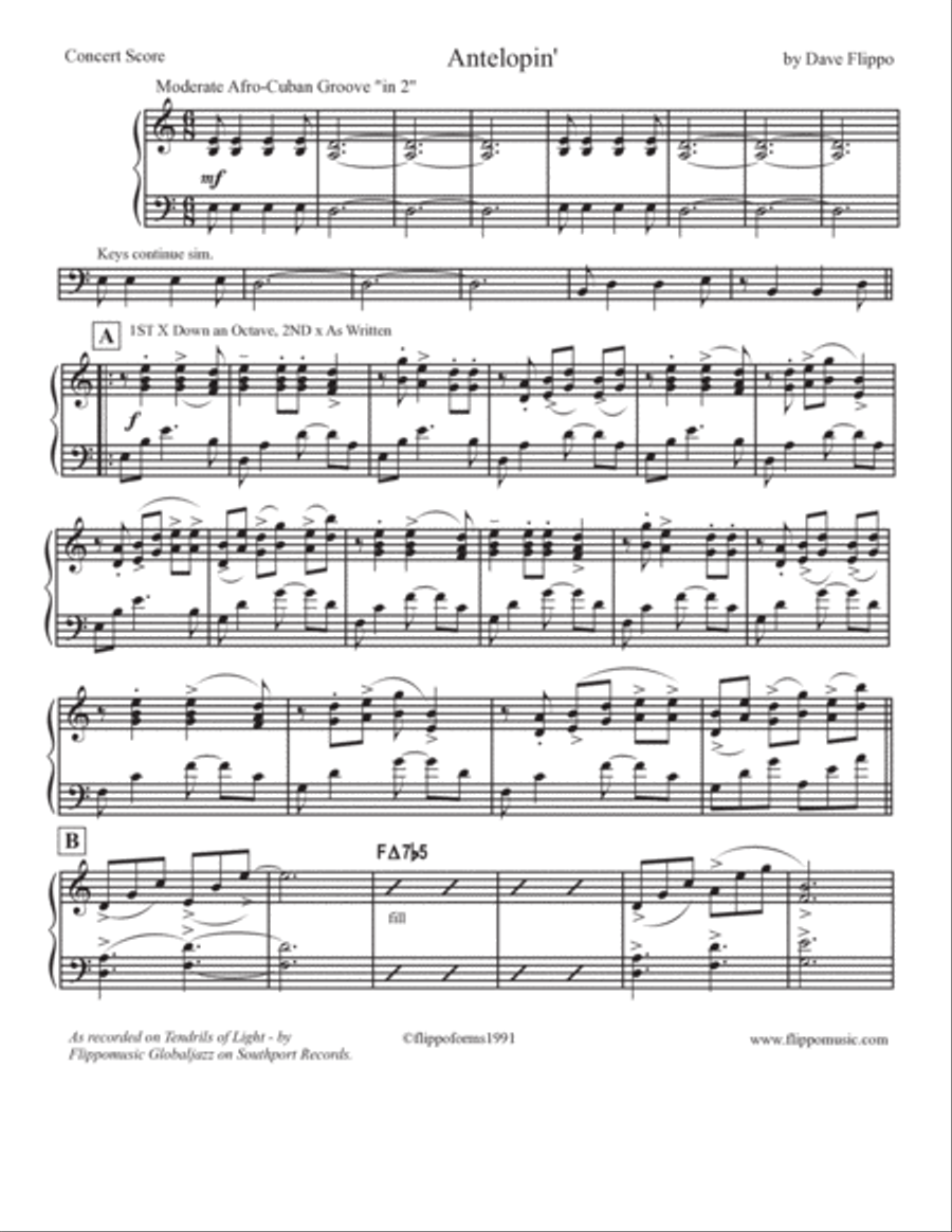 ANTELOPIN' - The Globaljazz Series - Afro-Cuban piece with C, Bb and Bass Parts Guitar scores gallery preview page 2