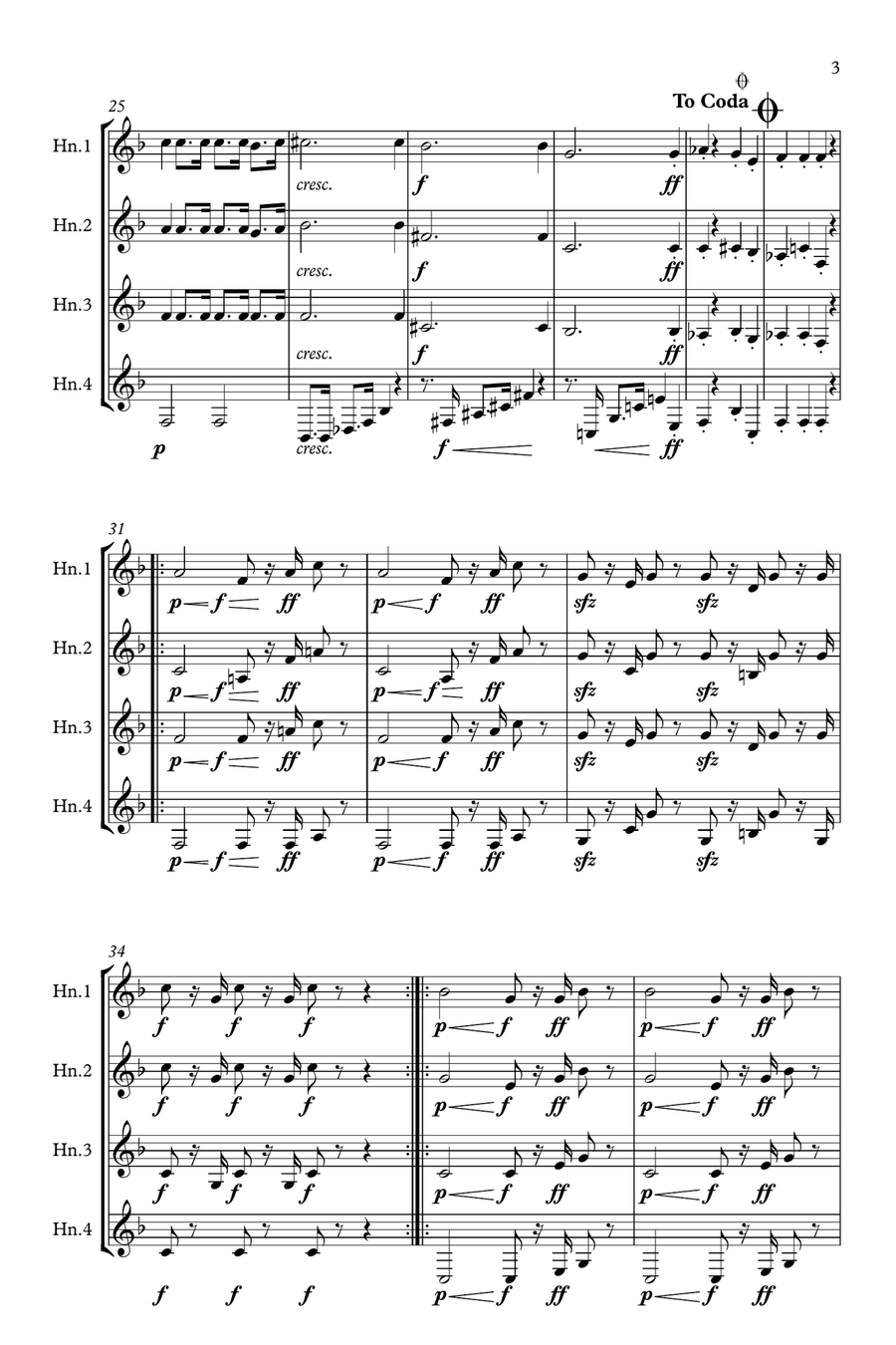 Beethoven: Piano Sonata No.12 in Ab Op.26 Mvt.III Funeral March for a dead hero - horn quartet Brass Quartet scores gallery preview page 3