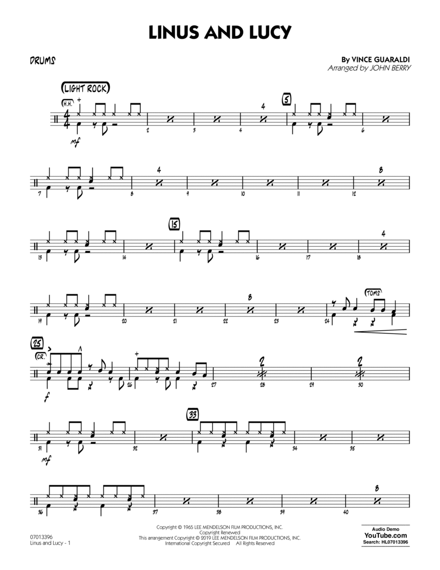 Linus and Lucy (arr. John Berry) - Drums