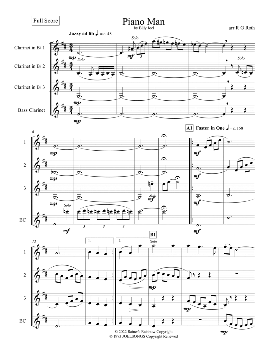 Piano Man Woodwind Ensemble scores gallery preview page 1