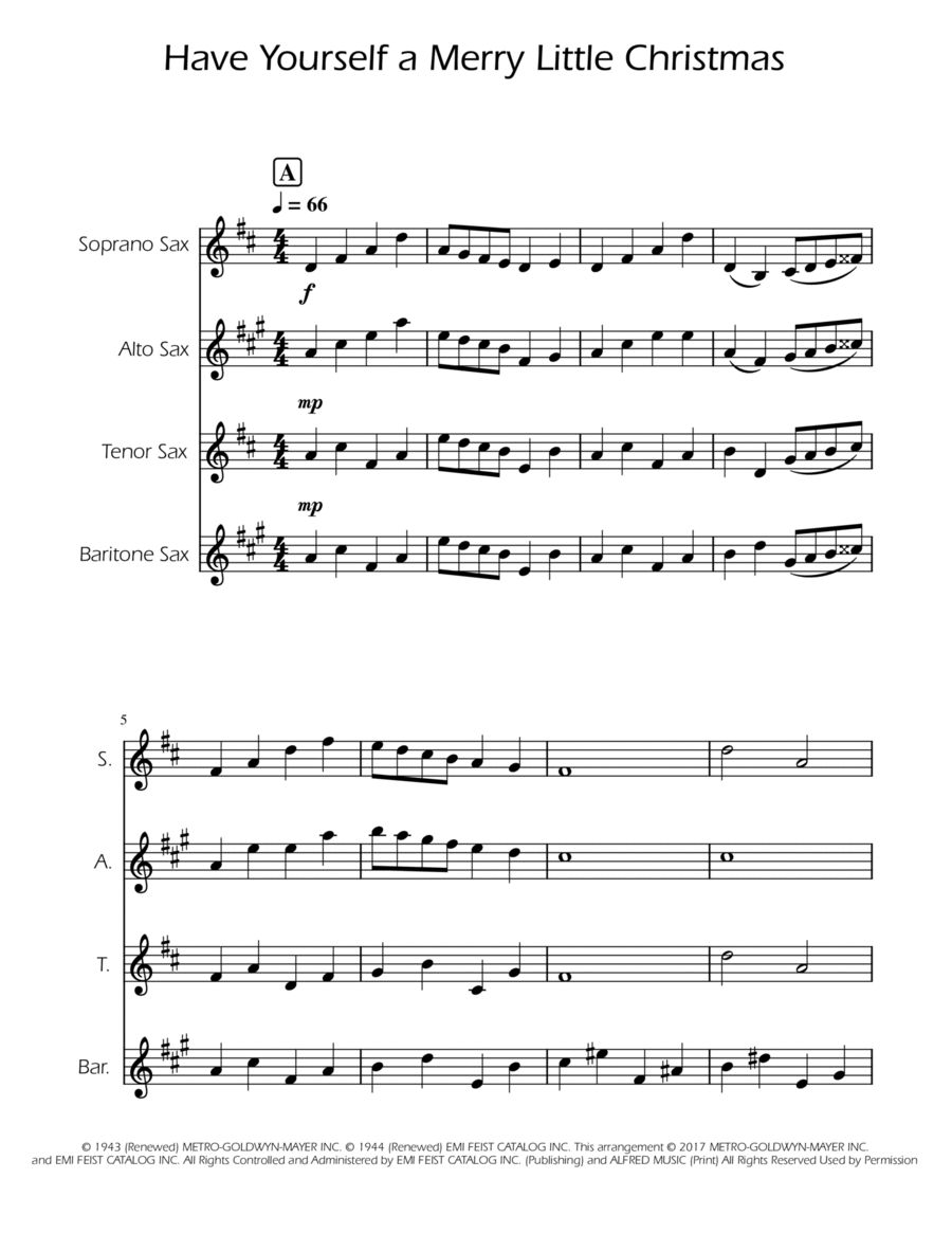 Have Yourself A Merry Little Christmas Saxophone Quartet scores gallery preview page 1
