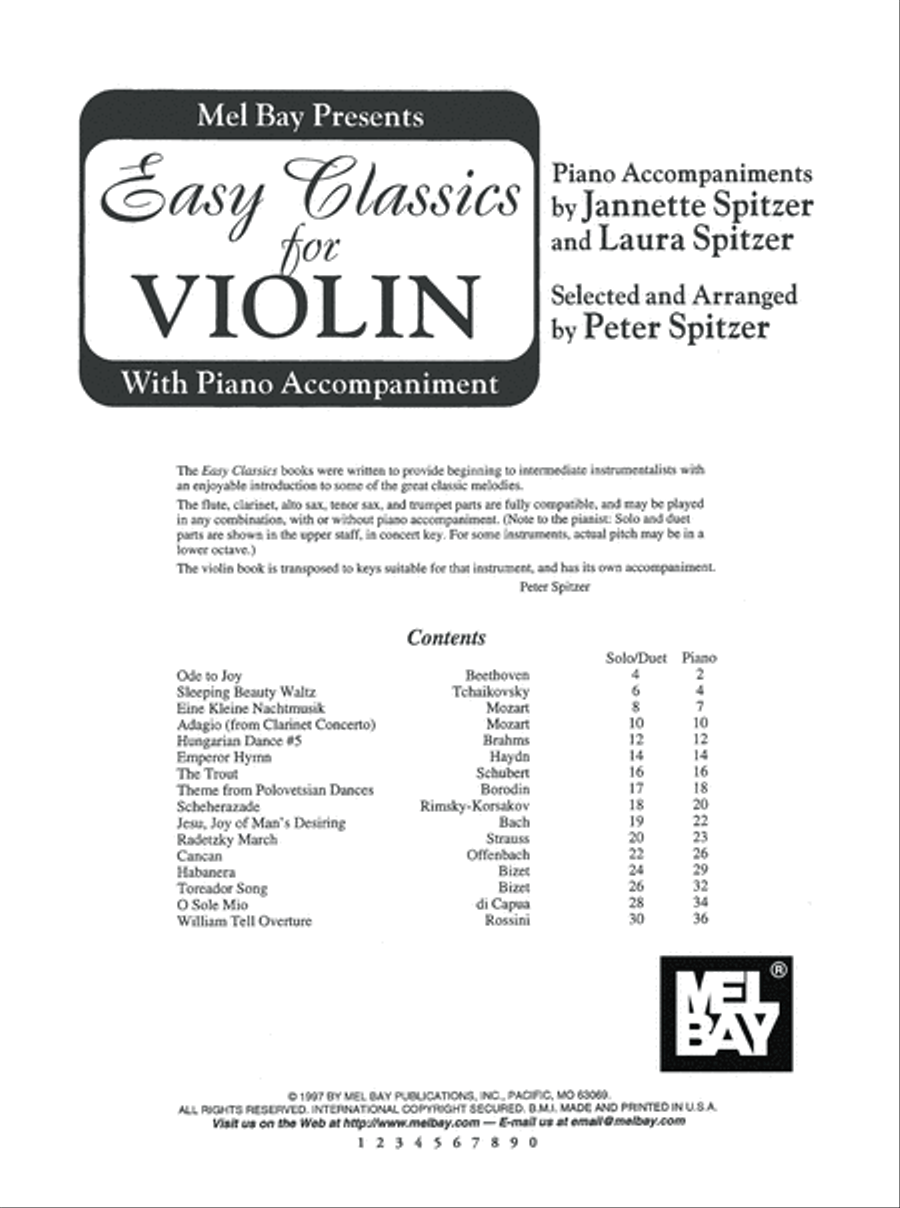 Easy Classics for Violin - With Piano Accompaniment