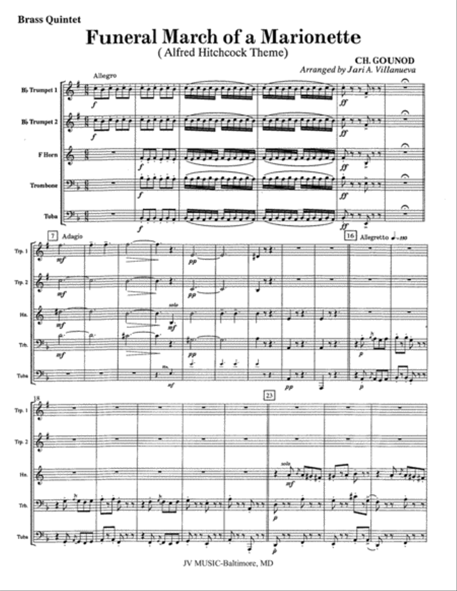 Funeral March of a Marionette for Brass Quintet (Alfred Hitchcock Theme) Brass Quintet scores gallery preview page 1