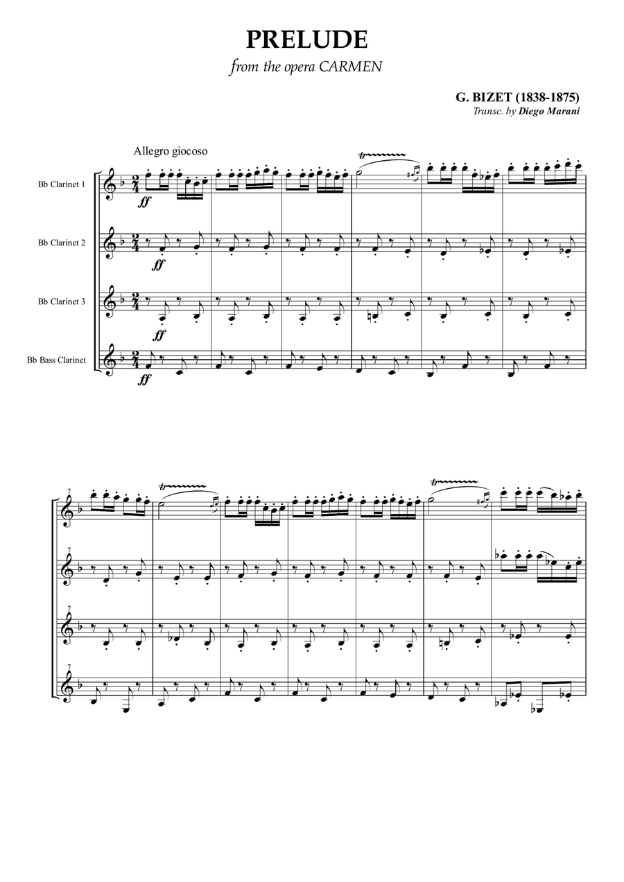Carmen Overture (Prelude) for Clarinet Quartet Clarinet Quartet scores gallery preview page 3