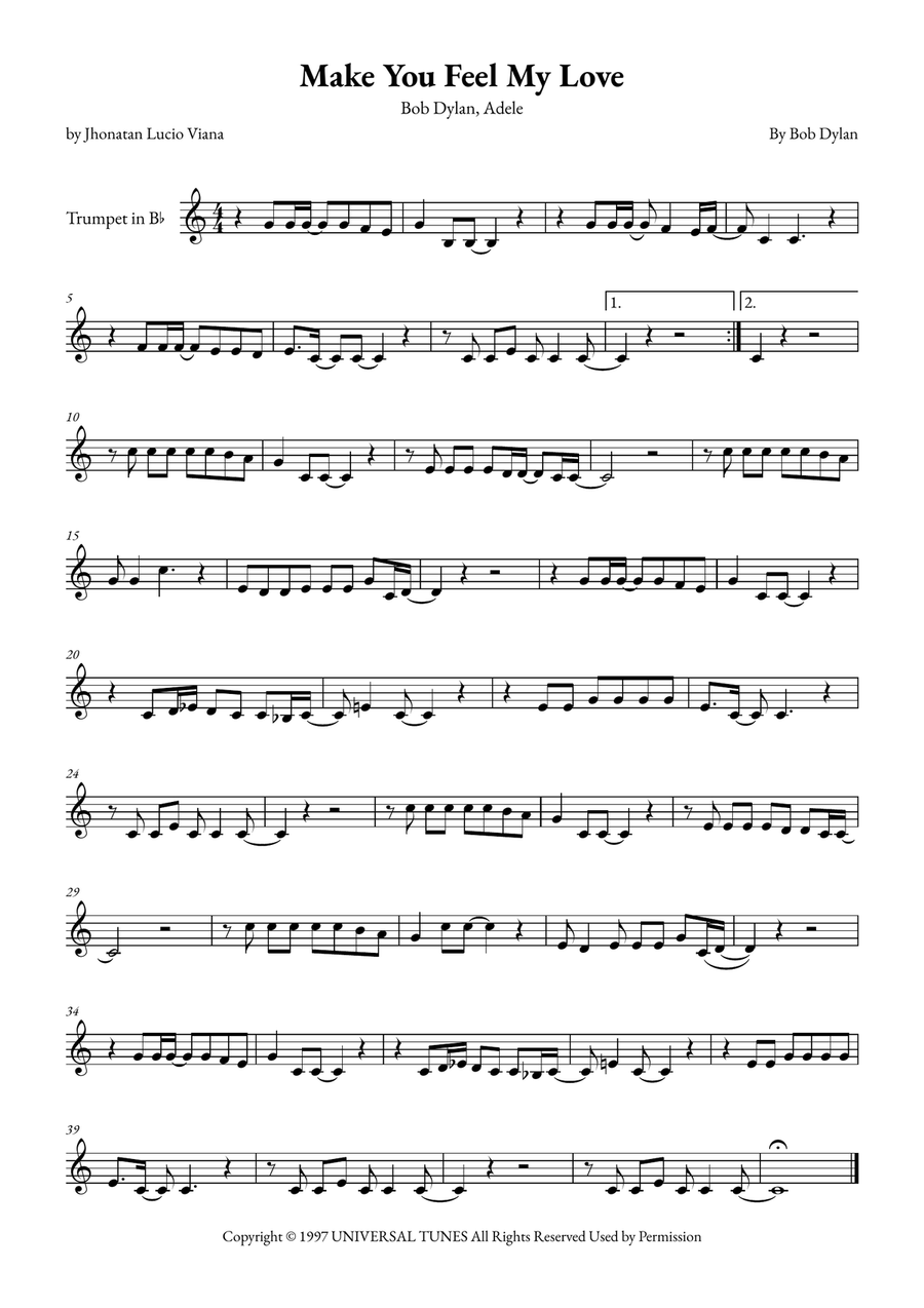 Make You Feel My Love B-Flat Trumpet scores gallery preview page 1