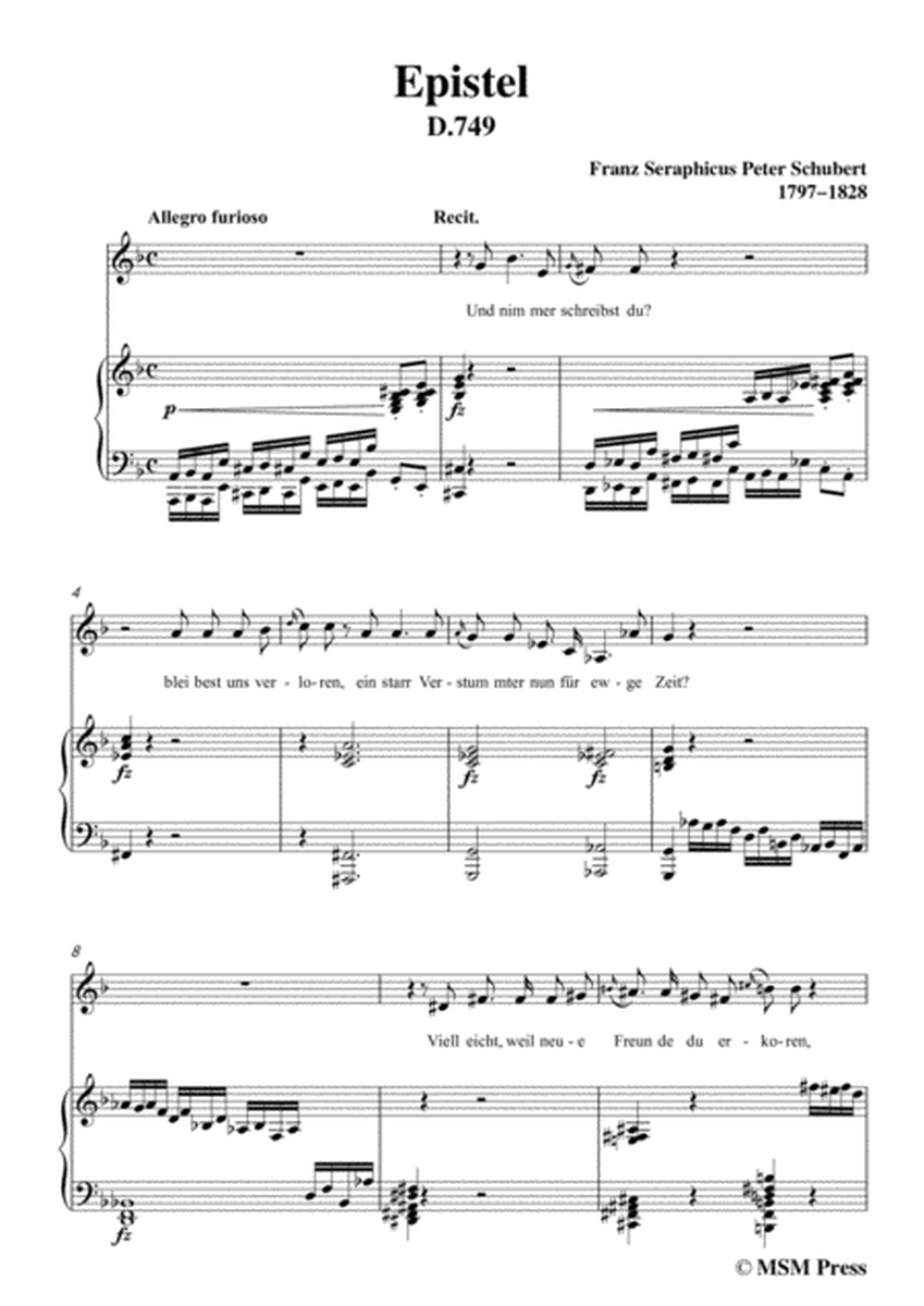 Schubert-Epistel(Herrn Joseph Spaun),in d minor,for Voice&Piano image number null