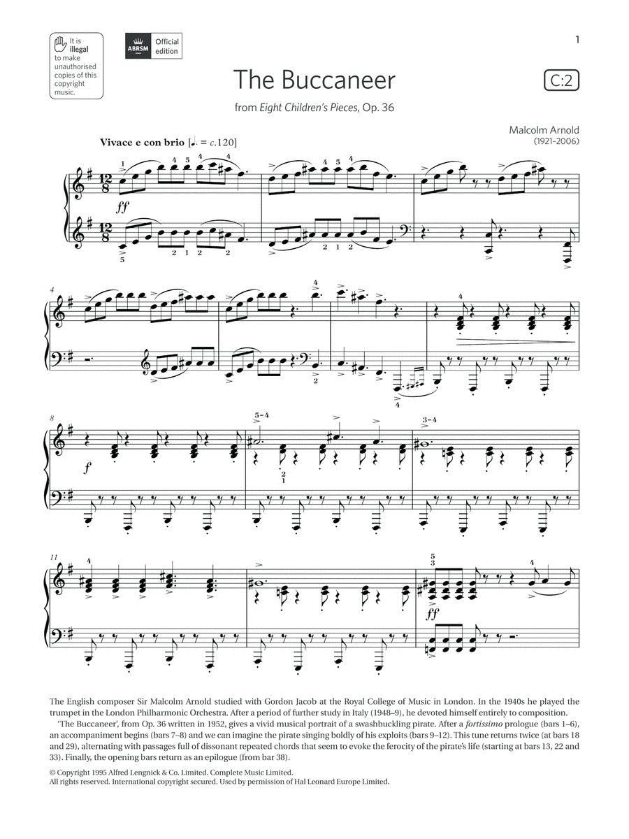 The Buccaneer (Grade 6, list C2, from the ABRSM Piano Syllabus 2021 & 2022) Piano Method scores gallery preview page 1