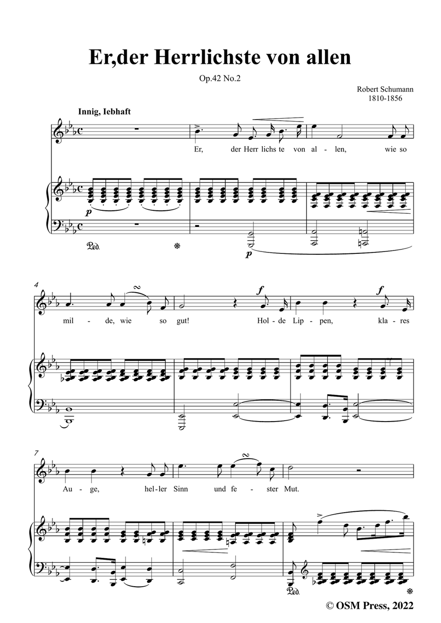 Schumann-Er,der Herrlichste von allen,Op.42 No.2,in E flat Major,for Voice and Piano by Robert Schumann Piano, Vocal - Digital Sheet Music page 3