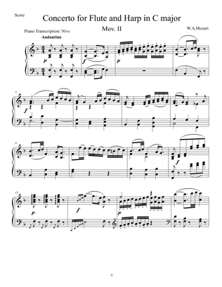 Mozart Harp flute Concerto for Piano Mov. II KV.299