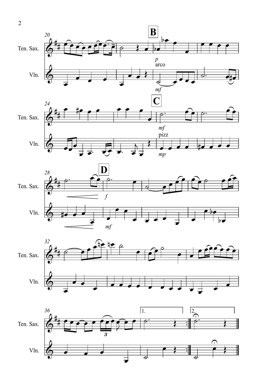 Air on a G String for Tenor Saxophone and Violin Duet Tenor Saxophone scores gallery preview page 2