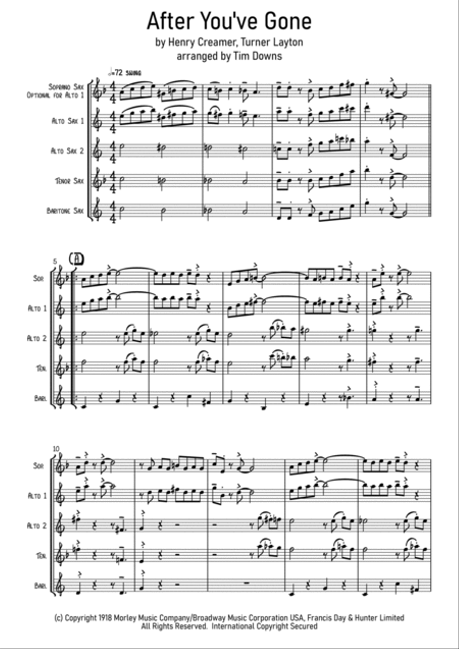 After You've Gone Saxophone Quartet scores gallery preview page 2