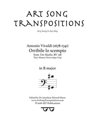 Book cover for VIVALDI: Orribile lo scempio (transposed to B major)