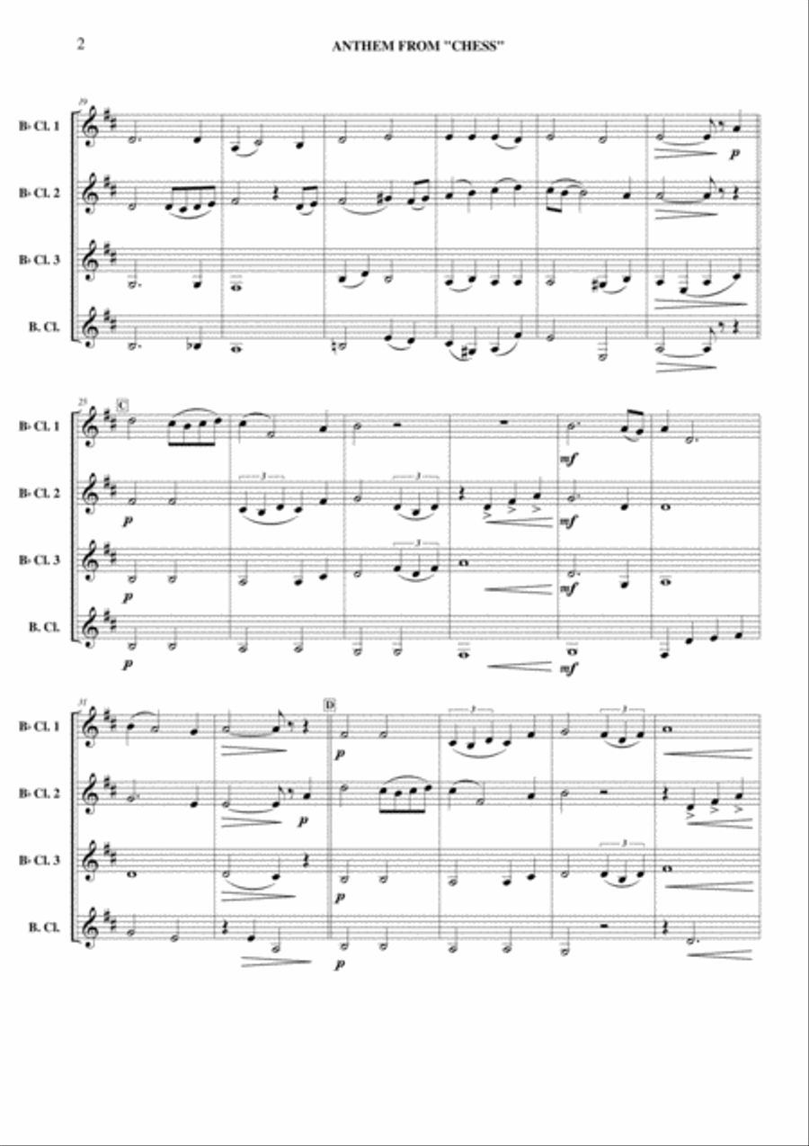 Anthem (from Chess) Clarinet Quartet scores gallery preview page 3