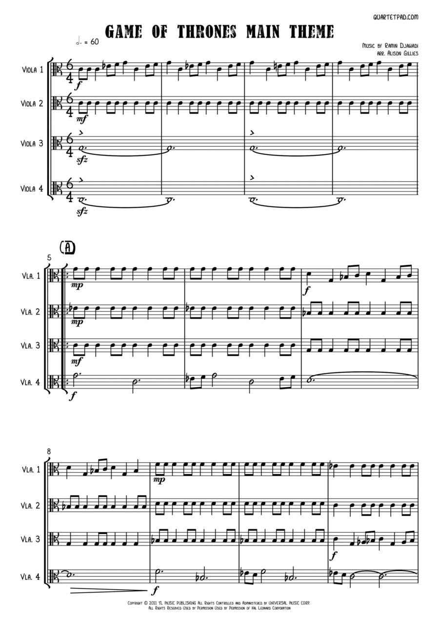 Game Of Thrones String Quartet scores gallery preview page 1