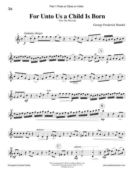 Handel's Messiah for Woodwind Trio (Flute or Oboe, Clarinet & Bassoon) Set of 3 Parts