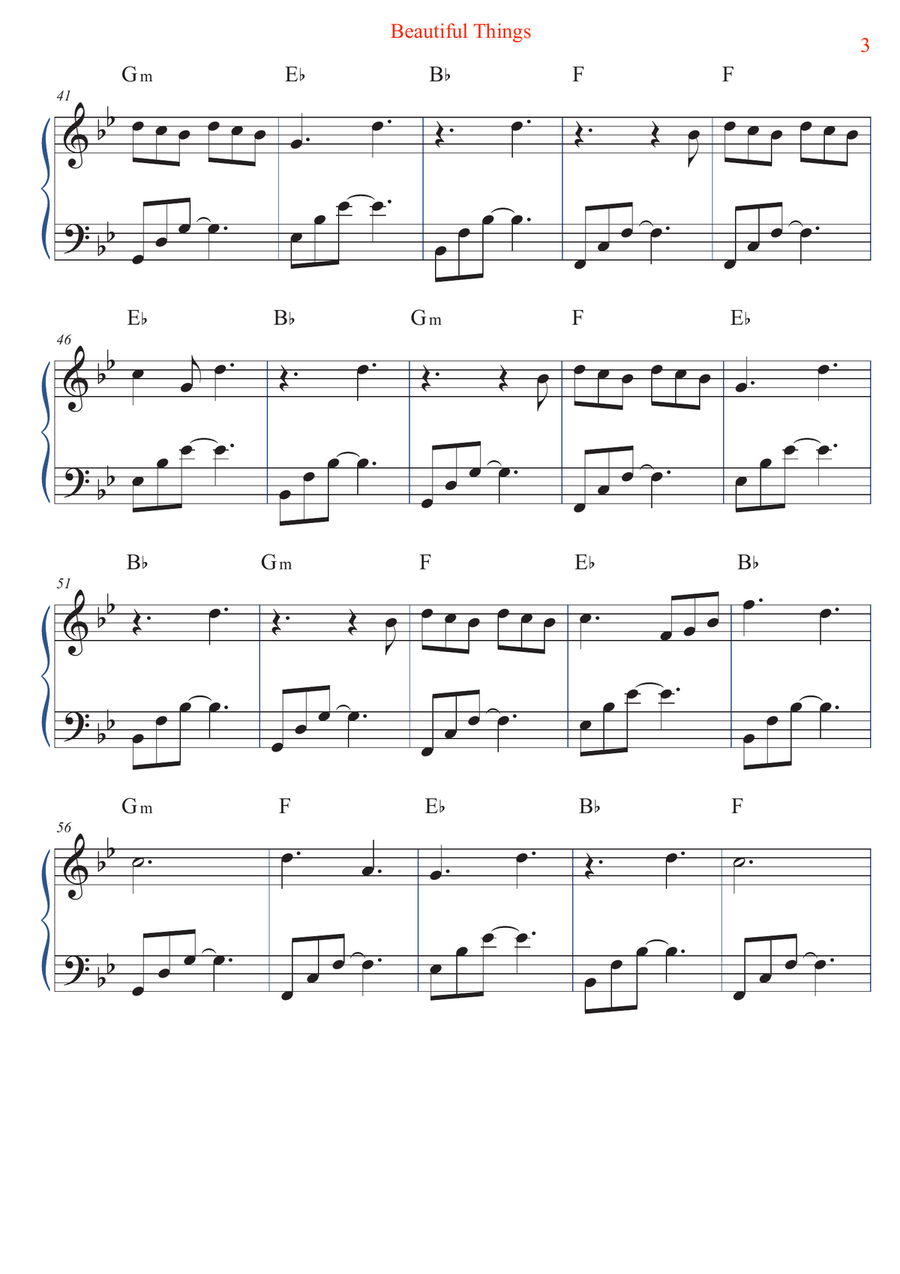 Beautiful Things Easy Piano scores gallery preview page 3