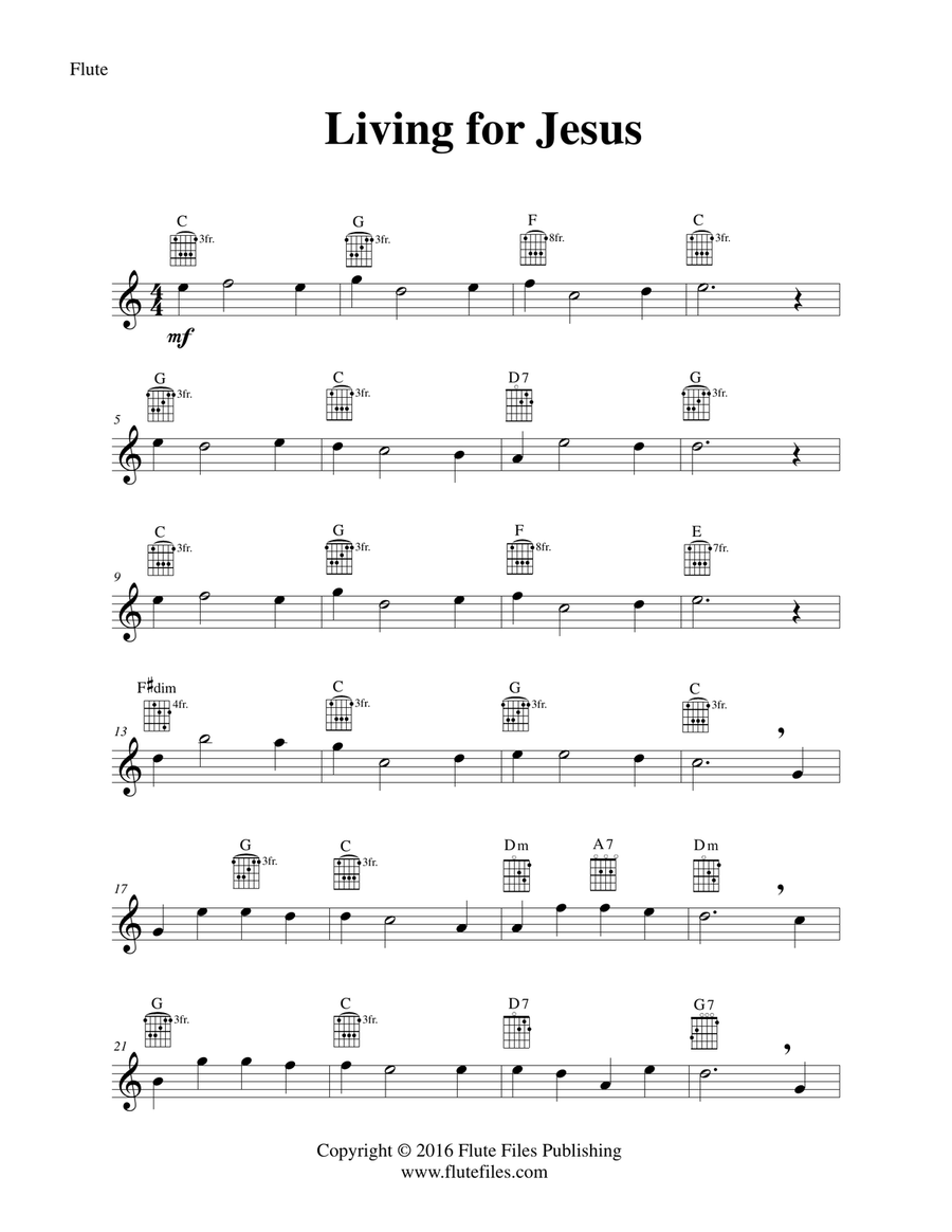 Living for Jesus - Flute Solo with Guitar Chords Chamber Music scores gallery preview page 3