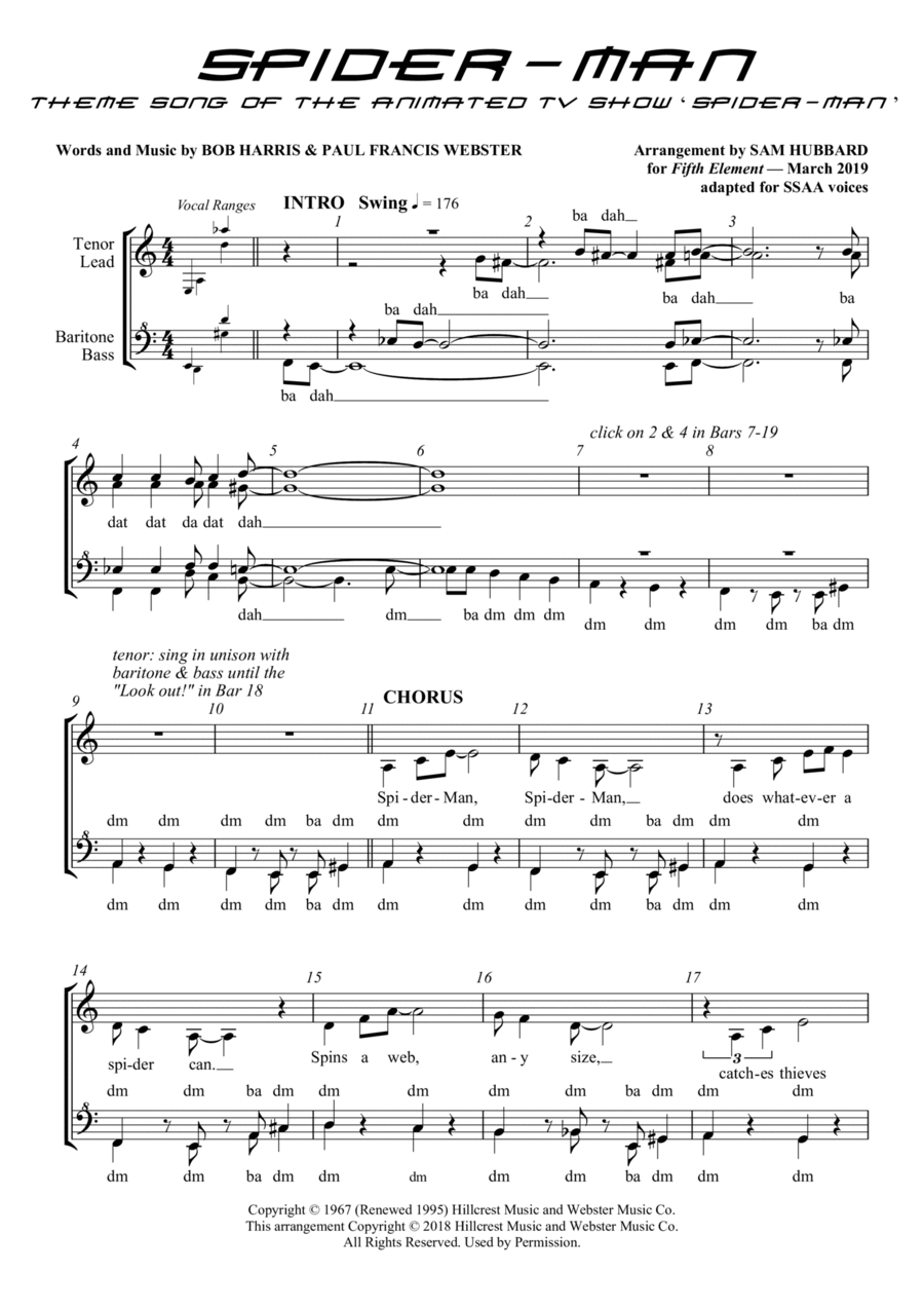 Theme From Spider Man Theme From Spider Man SSAA scores gallery preview page 1