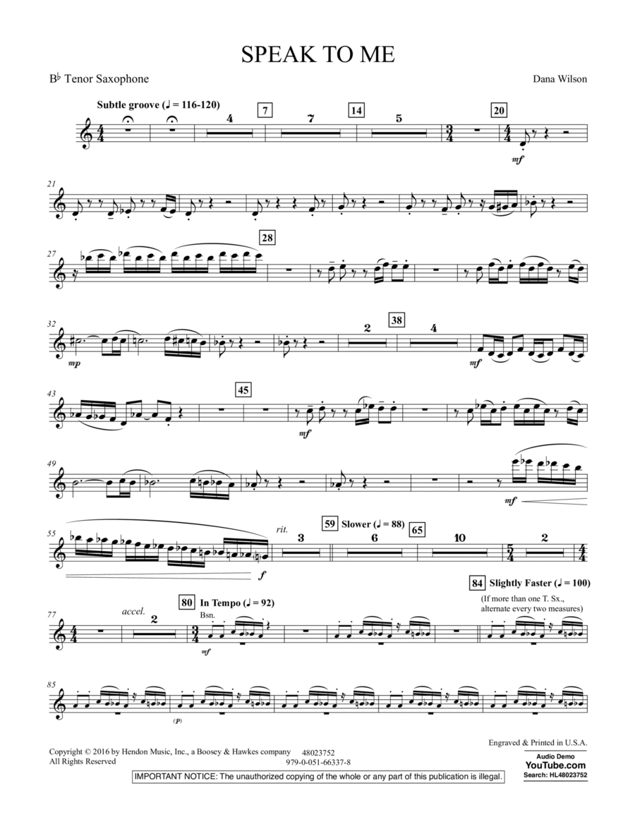 Speak to Me - Bb Tenor Saxophone Tenor Saxophone scores gallery preview page 1