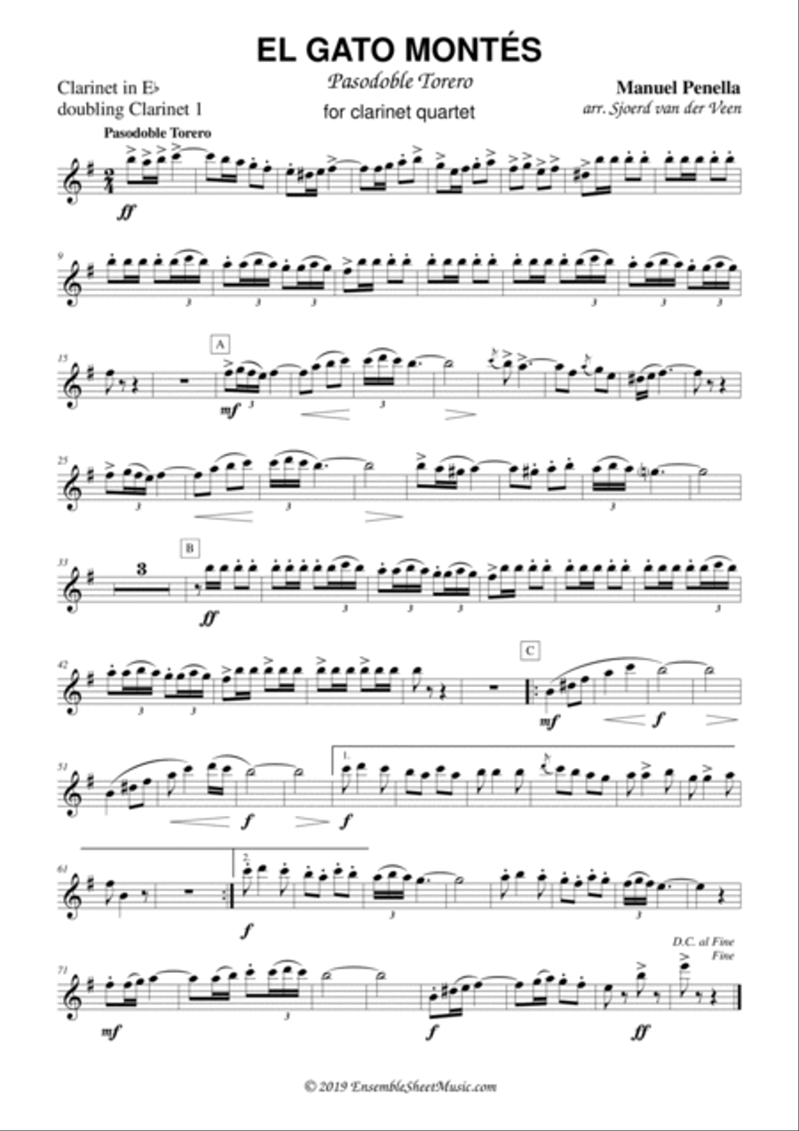El Gato Montés for clarinet quintet or ensemble Clarinet Quintet scores gallery preview page 5