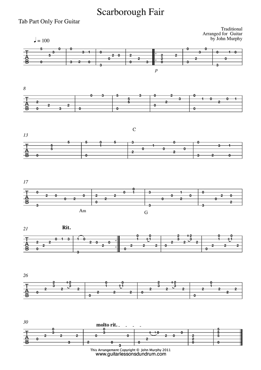 Scarborough Fair for Fingerstyle Guitar Tab Acoustic Guitar scores gallery preview page 1