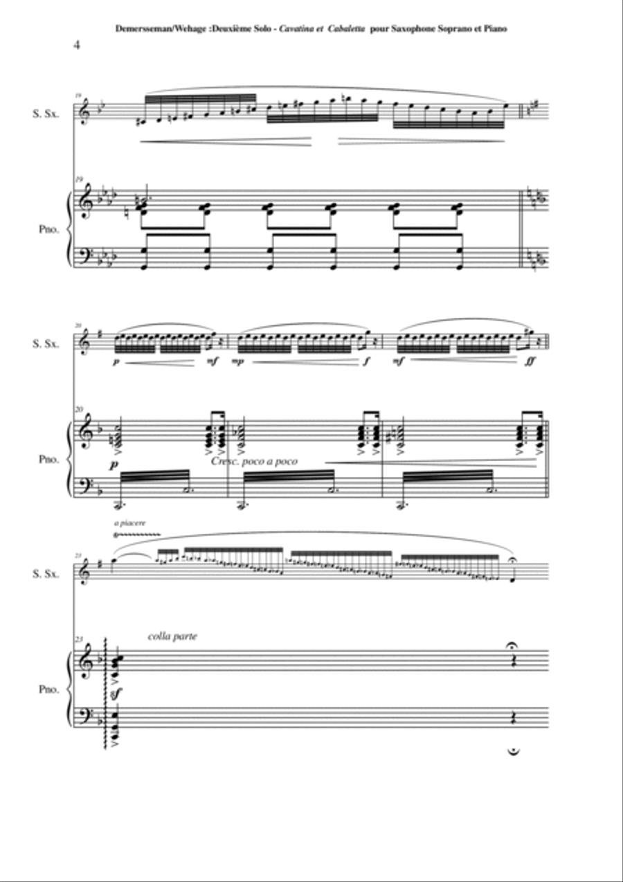 Jules Demersseman : Deuxième Solo : Cavatina et Cabaletta for soprano saxophone in Bb and piano Woodwind Duet scores gallery preview page 4