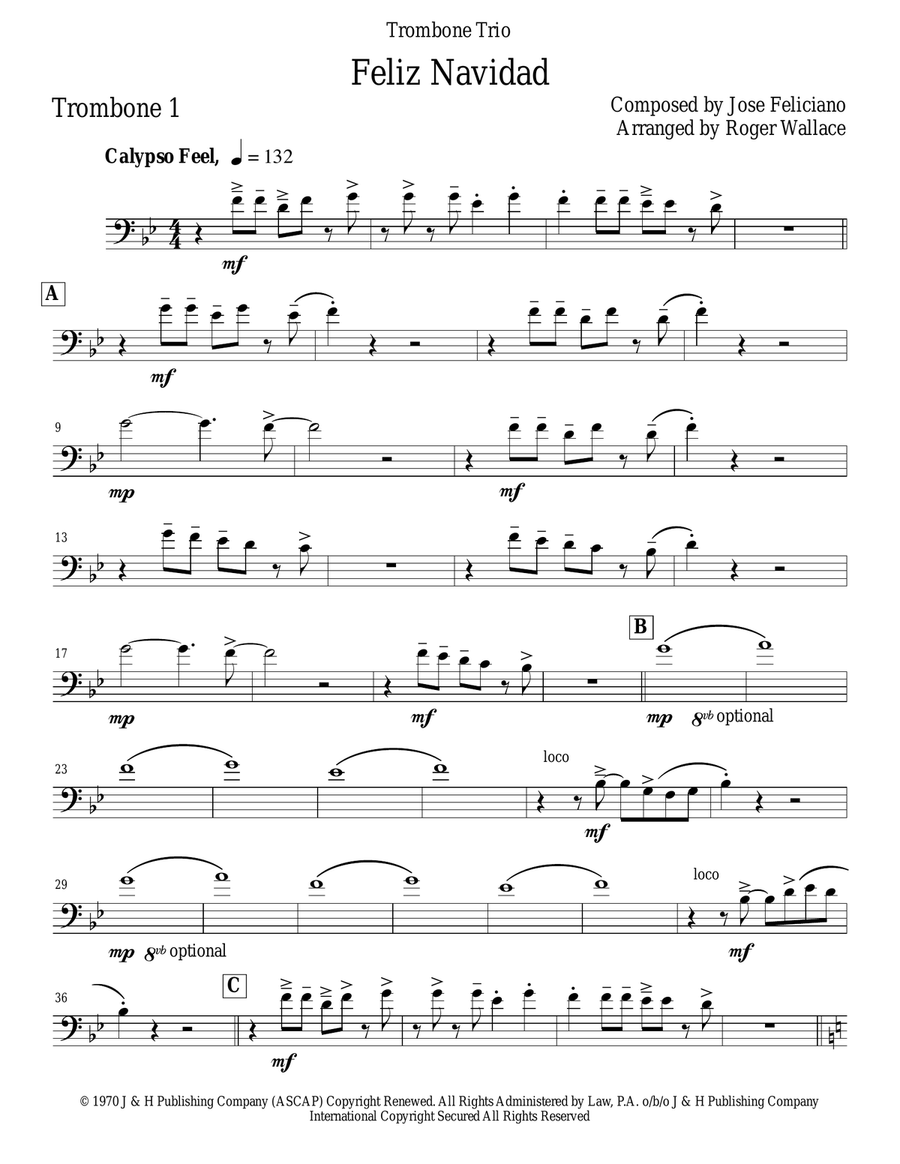 Feliz Navidad Trombone Trio scores gallery preview page 6