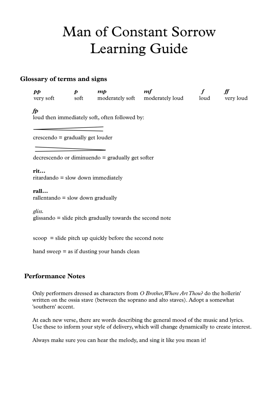 Man of Constant Sorrow for SATB choir 4-Part scores gallery preview page 1