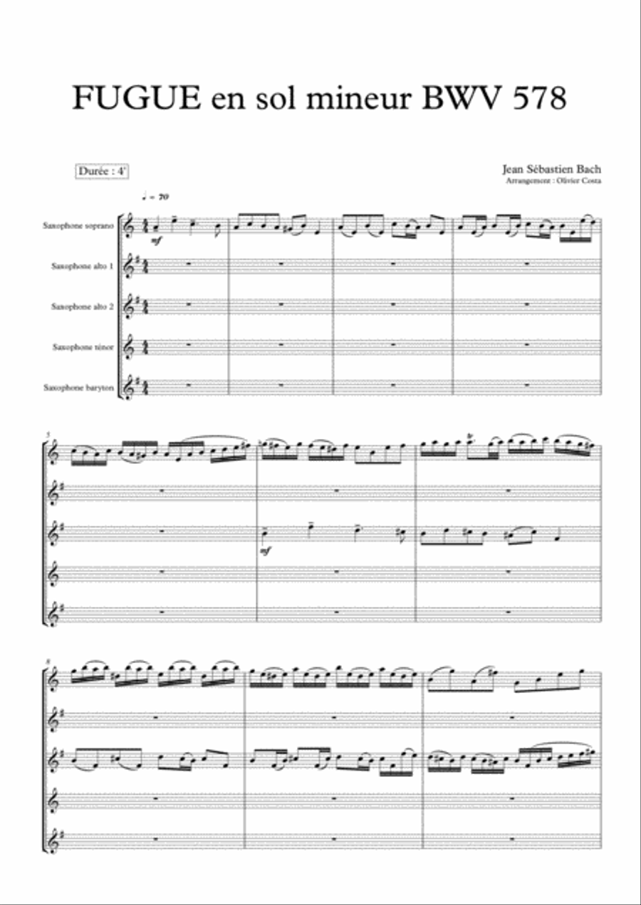 FUGUE en sol mineur BWV 578 Woodwind Quartet scores gallery preview page 2