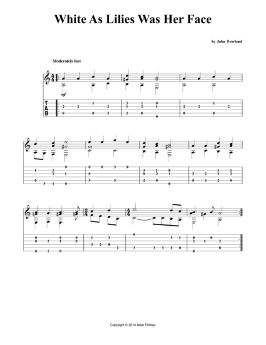 White As Lilies Was Her Face Classical Guitar scores gallery preview page 1
