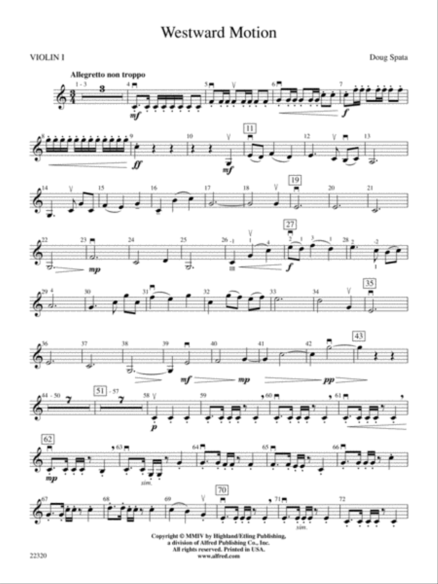 Westward Motion: 1st Violin String Orchestra scores gallery preview page 1