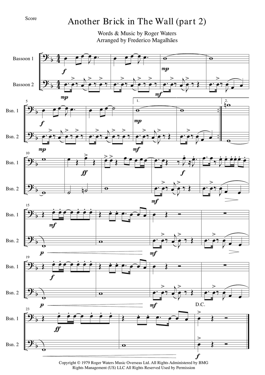 Another Brick In The Wall, Part 2 Bassoon Solo scores gallery preview page 1