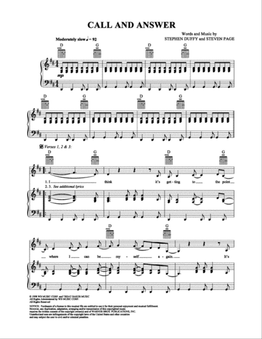 Call and Answer Piano, Vocal, Guitar scores gallery preview page 1