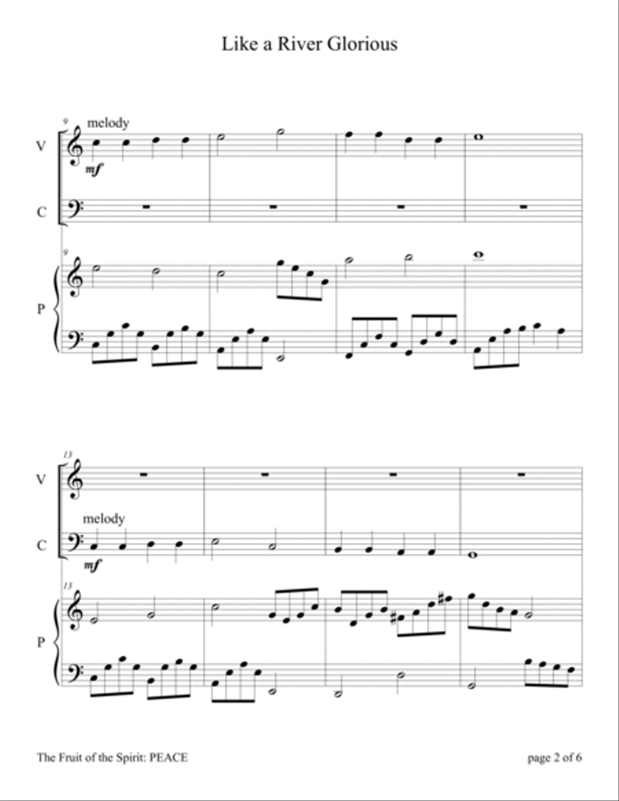 Like a River Glorious (Easy Violin and Cello Duet with Piano Accompaniment) Piano Trio scores gallery preview page 5