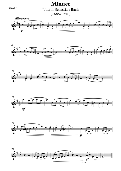 Minuet - Johann Sebastian Bach (Violin Solo) image number null