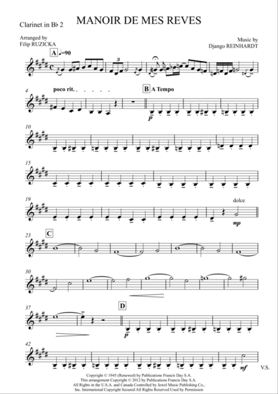 Manoir De Mes Reves (django's Castle) Clarinet Quartet scores gallery preview page 6