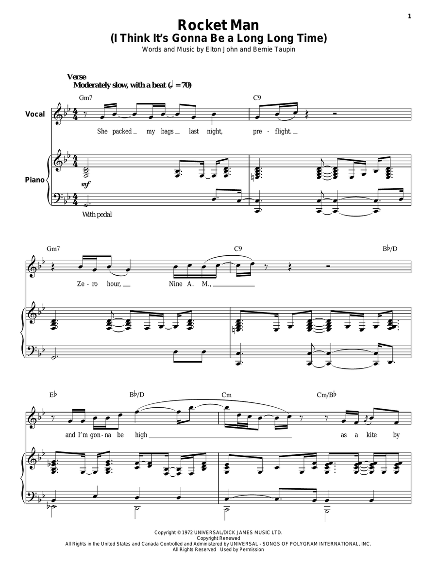 Rocket Man (I Think It's Gonna Be A Long Long Time) Piano scores gallery preview page 1
