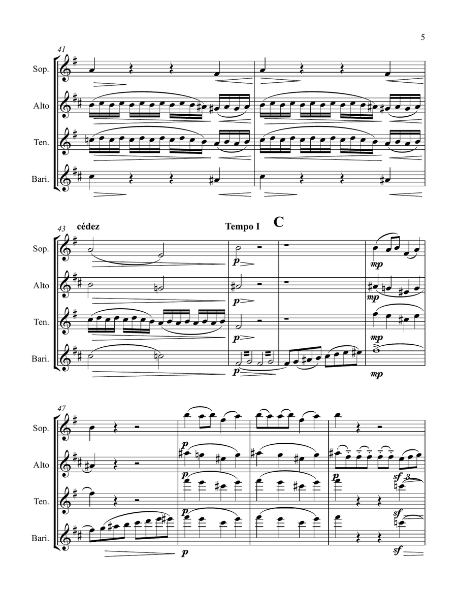 Maurice Ravel - String Quartet in F major I. Allegro moderato – très doux arranged for Saxophone Woodwind Quartet scores gallery preview page 5