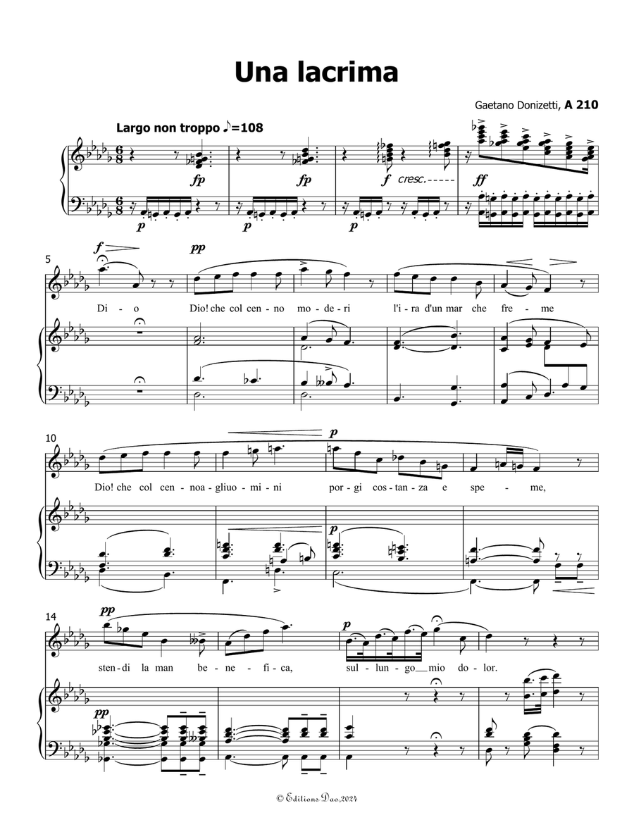 Una lacrima, by Donizetti, A 210, in D flat Major Piano, Vocal scores gallery preview page 3
