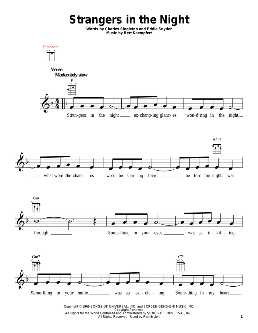 Strangers In The Night Ukulele scores gallery preview page 1