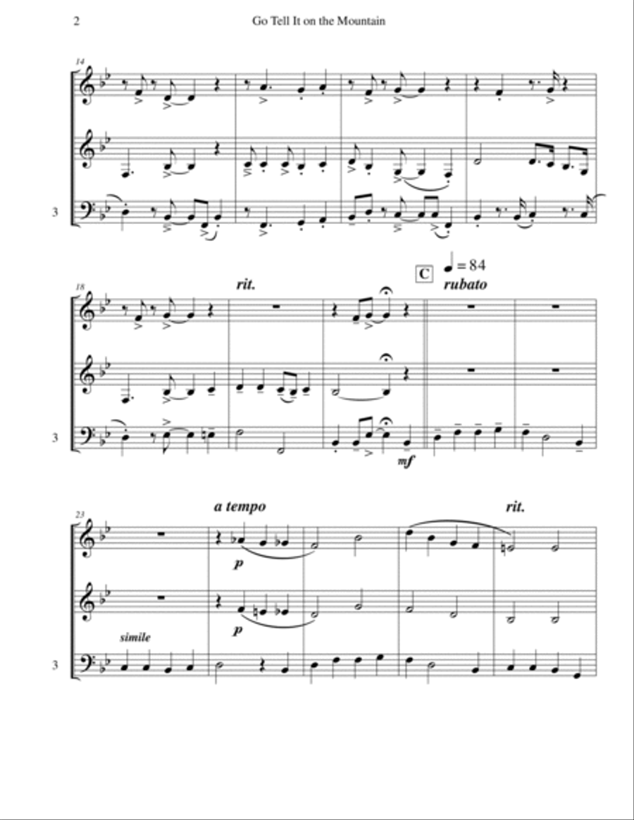 Go Tell It on the Mountain (Mixed Trio) Viola scores gallery preview page 3