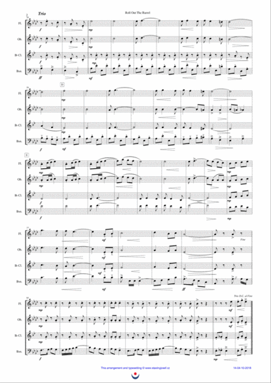Roll Out The Barrel Woodwind Quartet scores gallery preview page 2