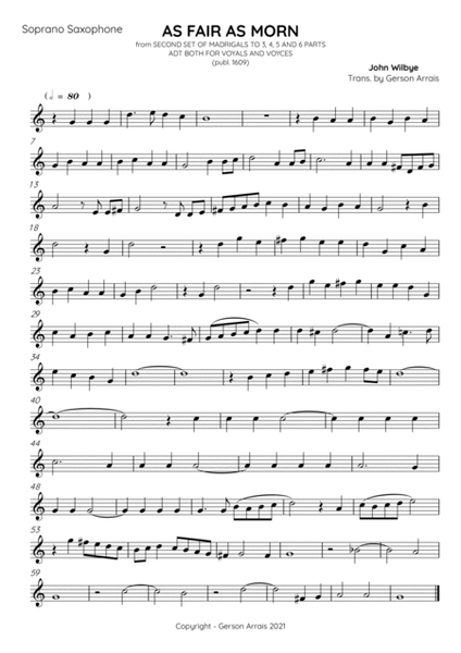 AS FAIR AS MORN - John Wilbye - Saxofone trio - Score and Parts image number null